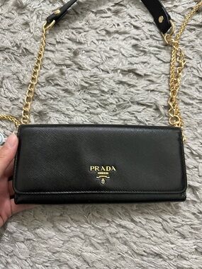Prada Black Saffiano Leather Wallet on Chain